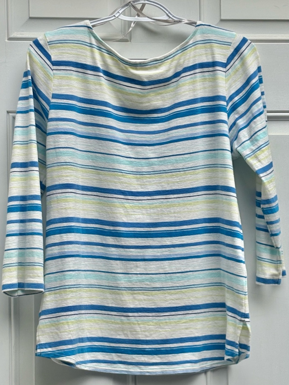 Tommy Bahama Blue Green Stripe Boat Neck Top M